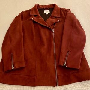 Old Navy Burgundy Faux Suede Moto Jacket with Relaxed Fit